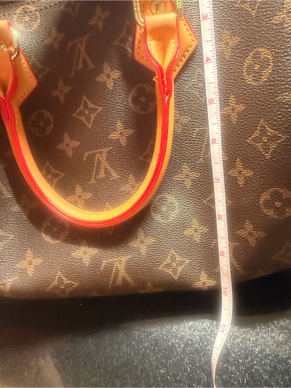 Monogram Satchel with Brown Canvas and Red-Trimmed Handles - Picture 12 of 16